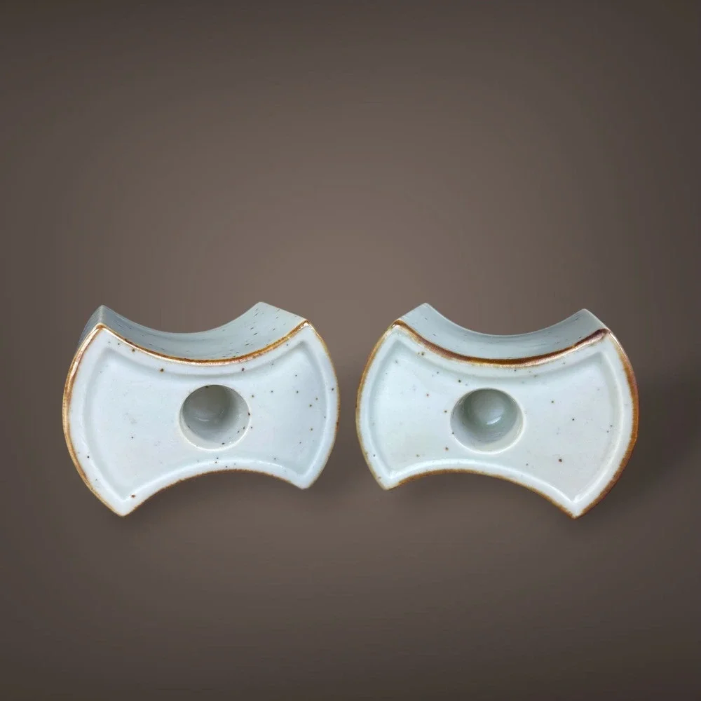 Sculptural MCM Japanese Ceramic Candle Holders Set Of 2‎ Mid Century Vintage